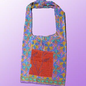 Wevez Purple & Blue Sari Silk Lightweight Shoulder Bag with Pocket